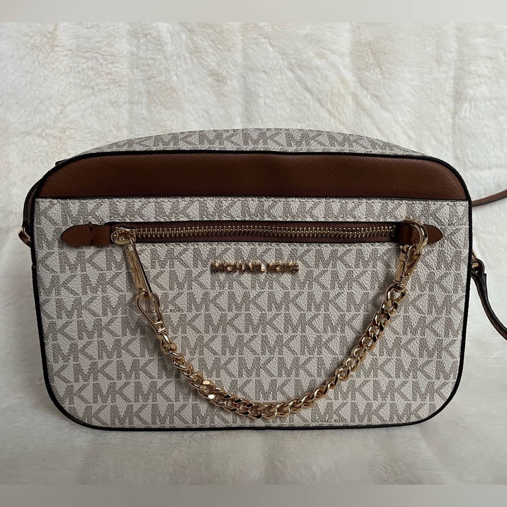 Michael Kors Jet Set Crossbody Bag in Brown Beige Grey